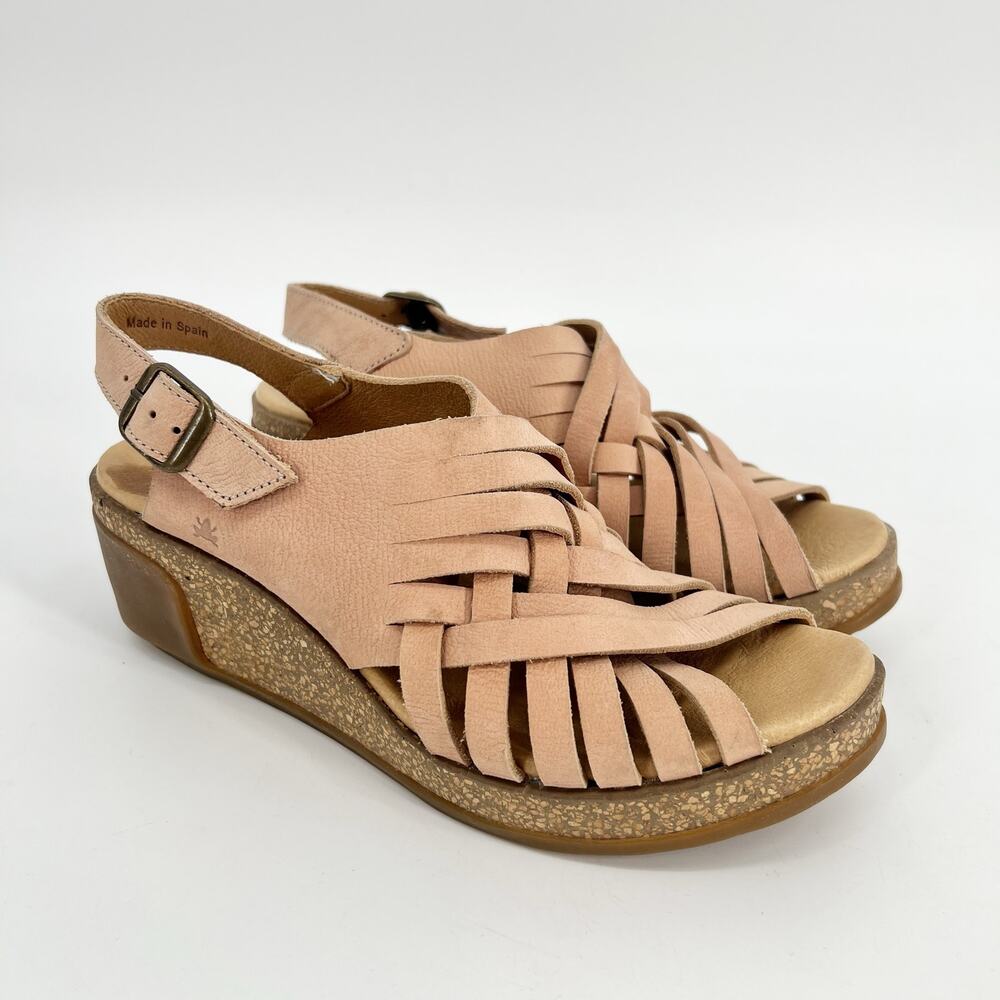El Naturalista Platform Wedge Sandal Womens 39 / 8.5-9 Beige Woven Leather Cork